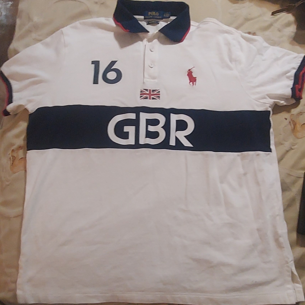 Polo by Ralph Lauren White and Navy Polo Shirt with GBR Design